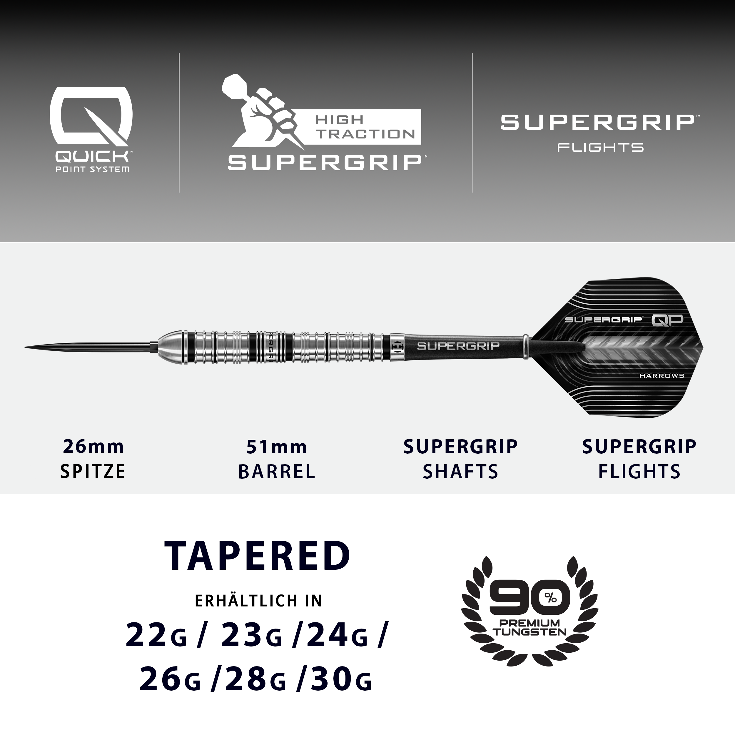 Harrows - Quick Point - Supergrip Tapered - Steeldart