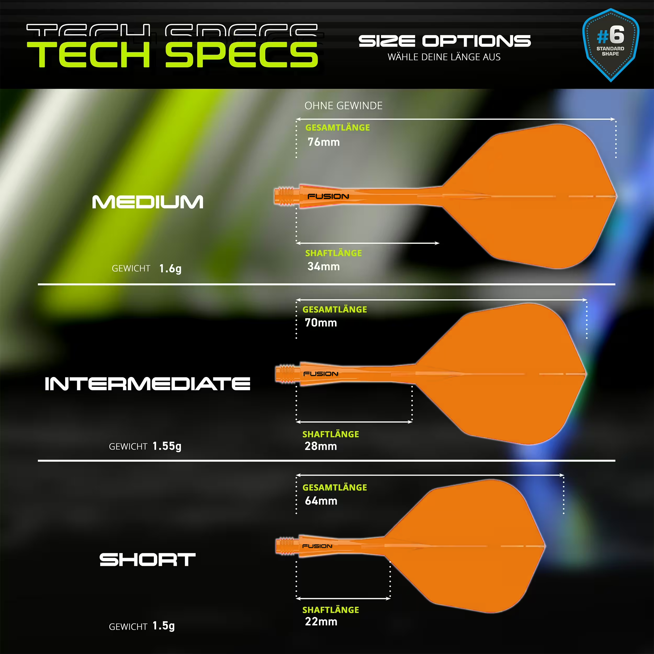 Winmau - Fusion Flightsystem Neon Orange - No6 Winmau - Fusion Flightsystem Neon Orange - No6