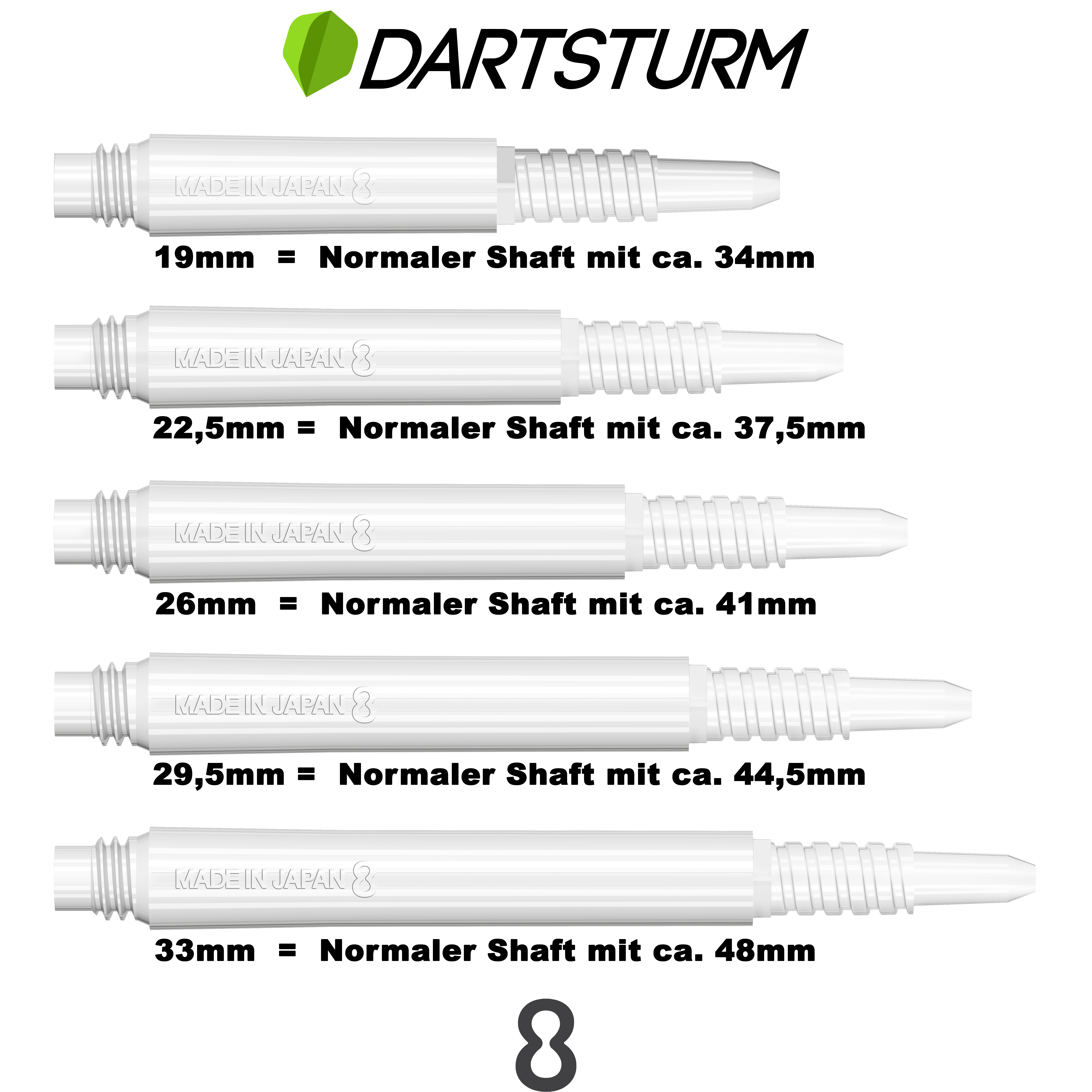 8 Flight - Regular Fixed Shaft - Weiß