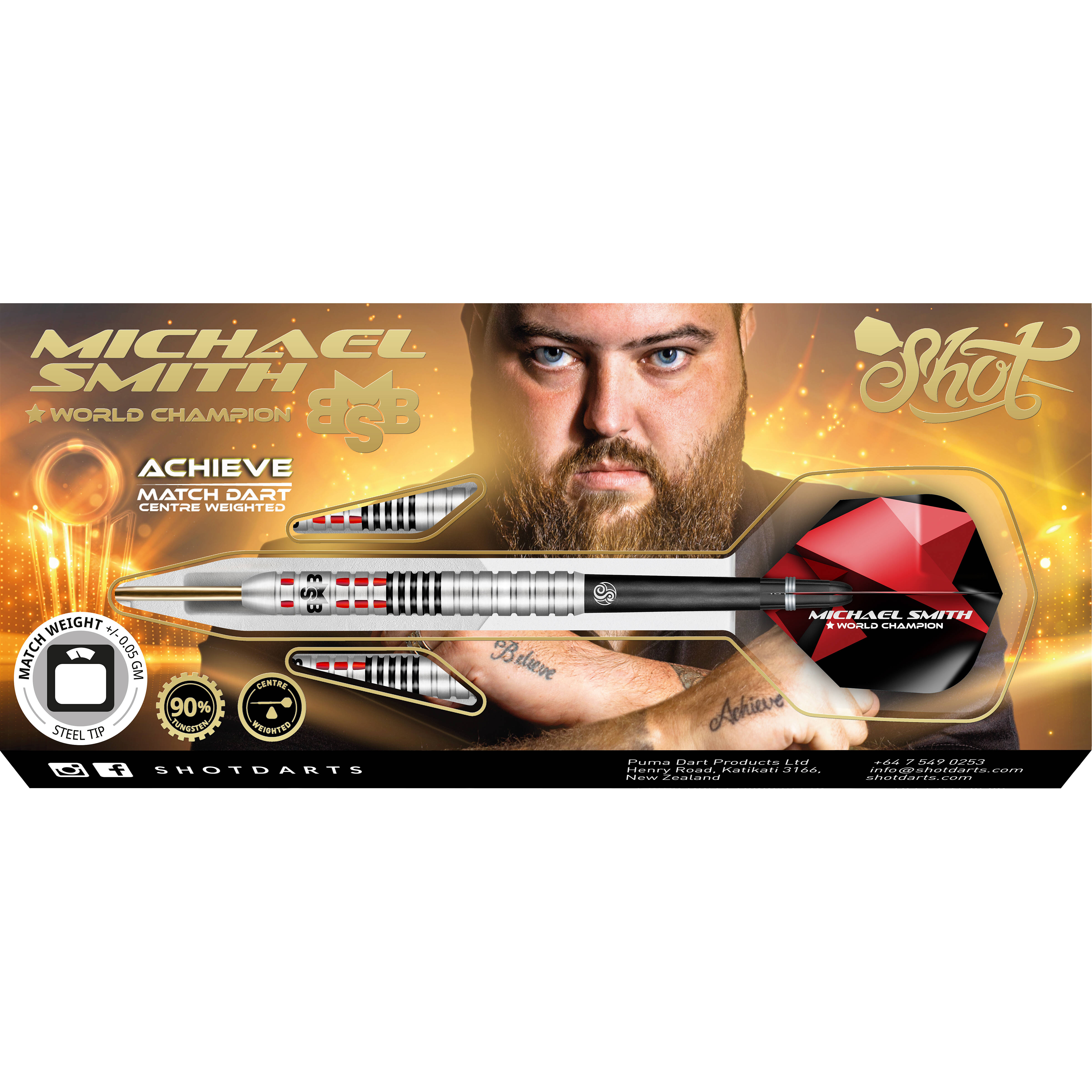 Shot-Michael-Smith-Achieve-Steeldart-Verpackung Shot - Michael Smith Achieve - Steeldart