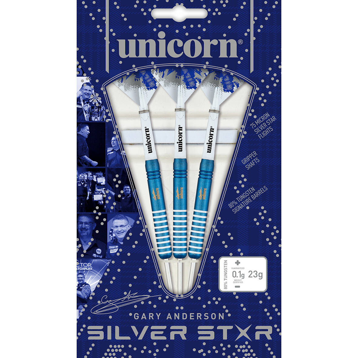 Unicorn-Gary-Anderson-Silverstar-Steeldart-Verpackung Unicorn - Gary Anderson Blue Silverstar - Steeldart