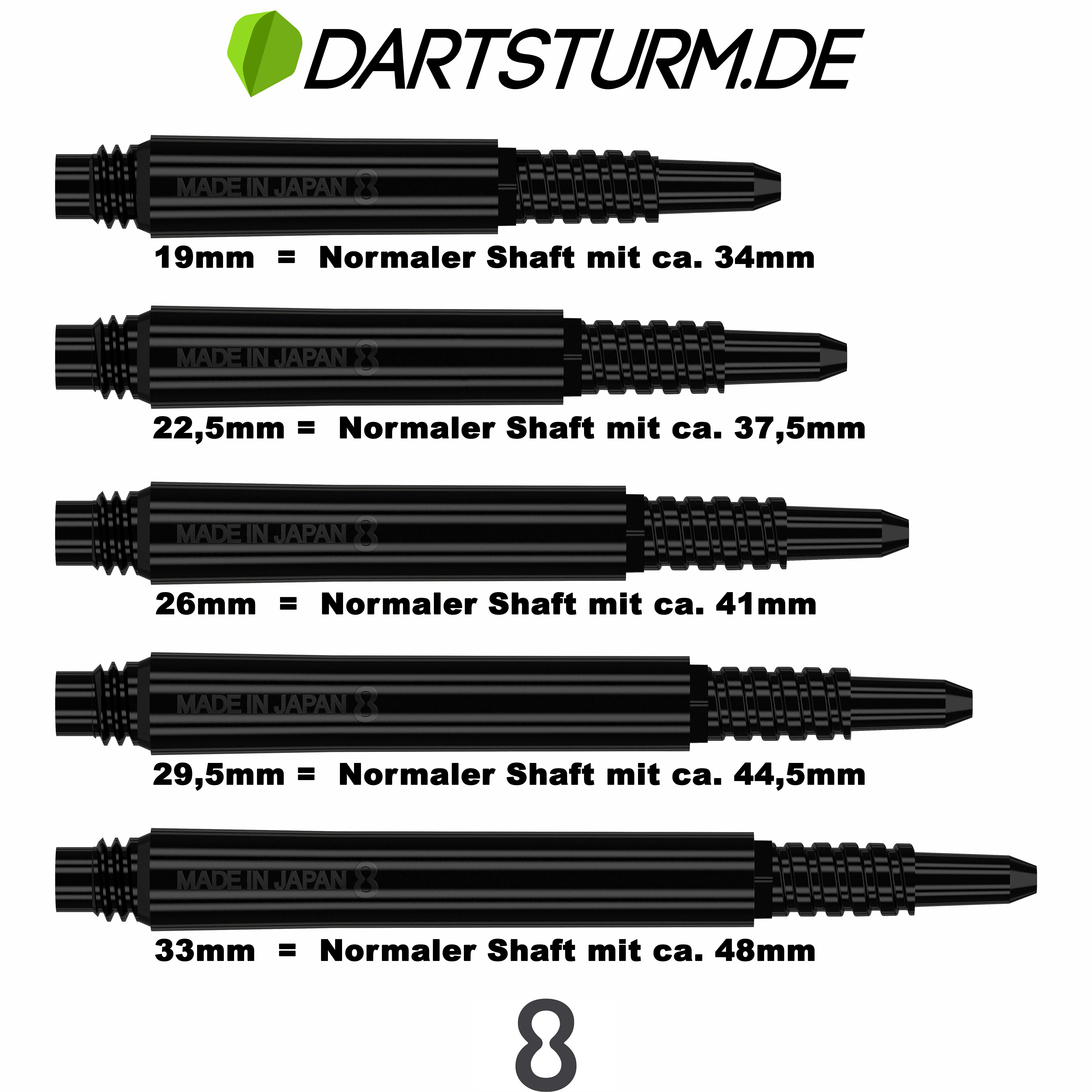 8-Flight-Shaftlangen 8 Flight - Regular Fixed Shaft - Schwarz