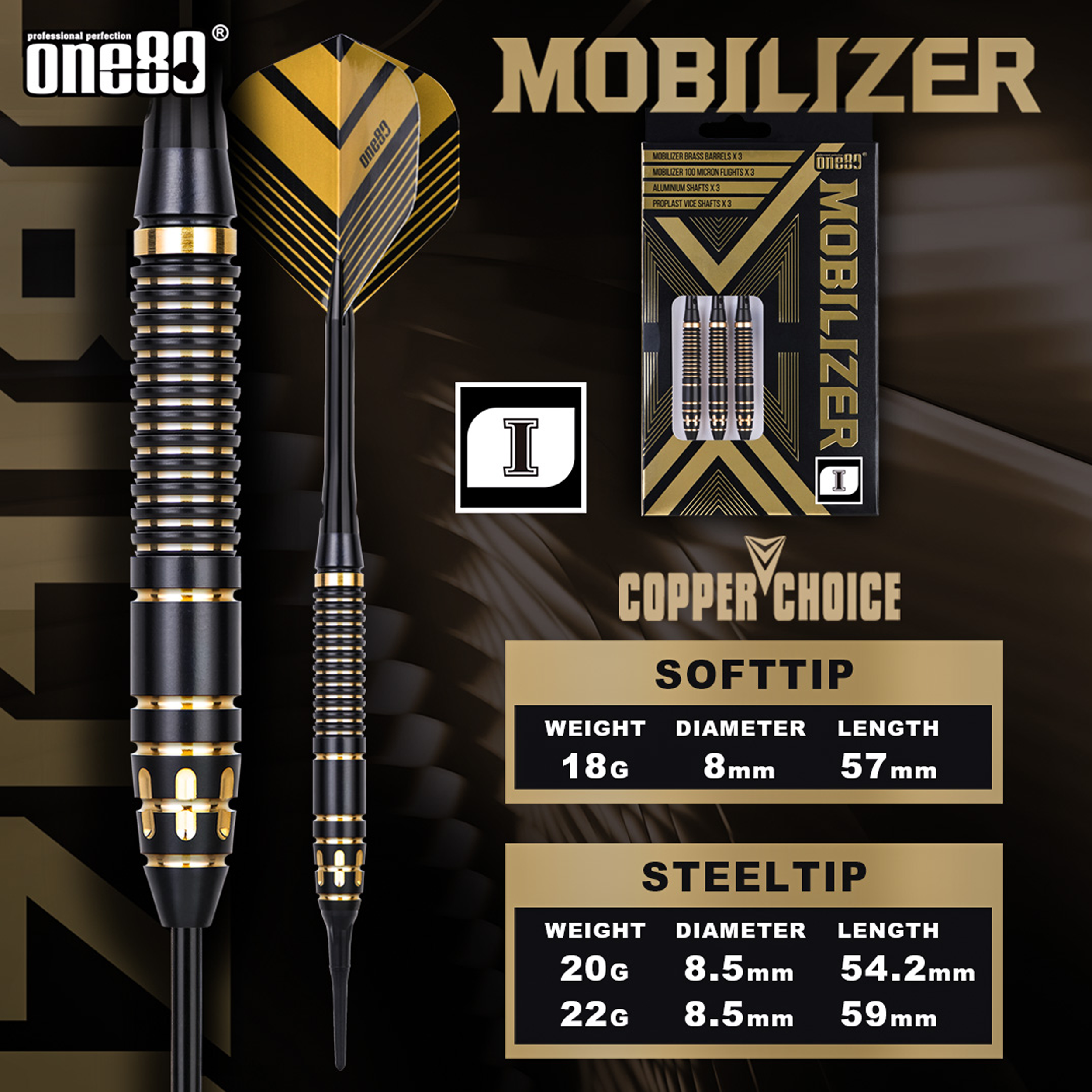 One80 - Mobilizer 01 Brass - Softdart One80 - Mobilizer 01 Brass - Softdart