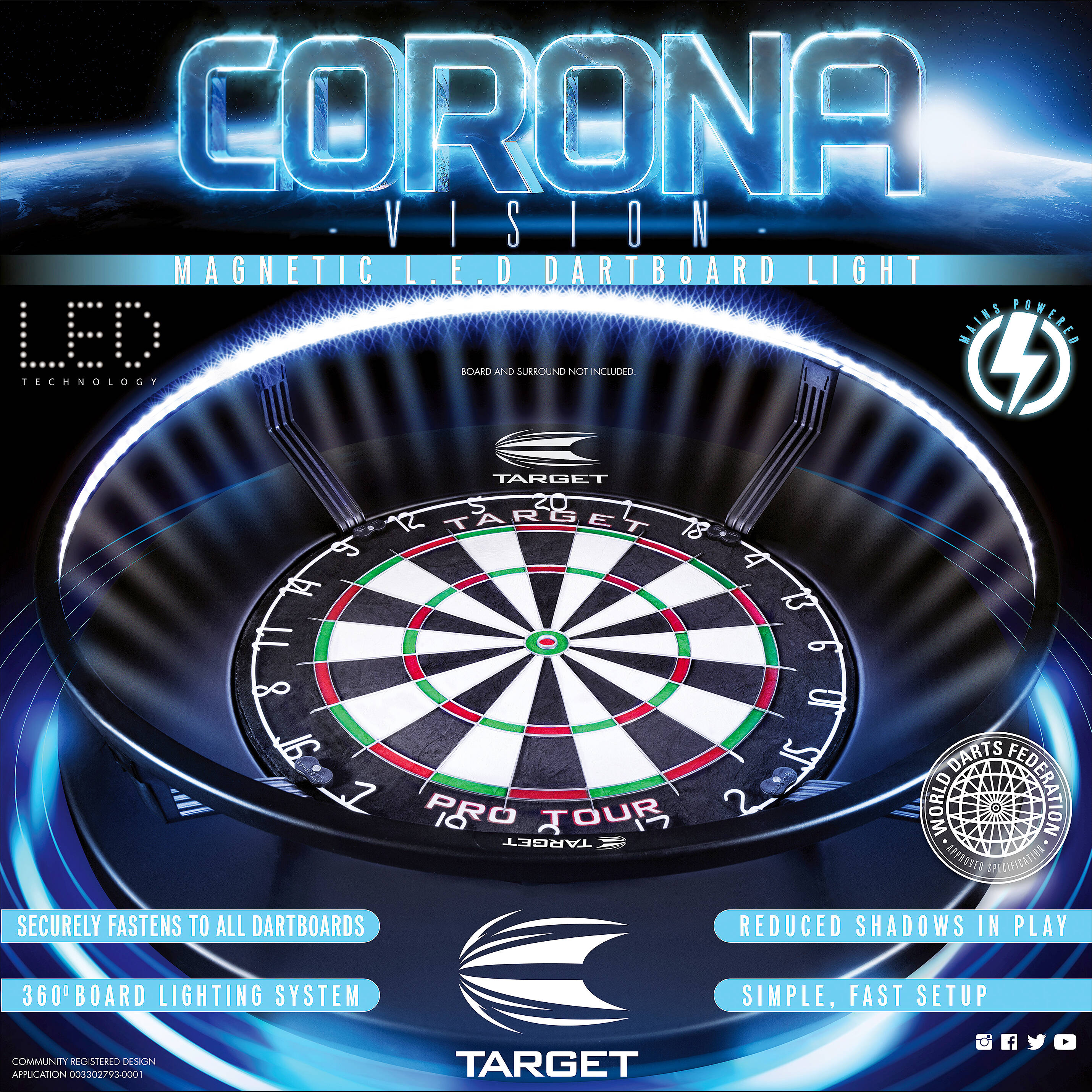 Target-Corona-Vision-LED-Dartboard-Lightning-System-Verpackung Target - Tor & Corona & Surround Bundle