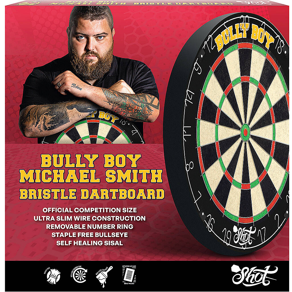 Shot-Michael-Smith-Bully-Boy-Bristle-Dartboard-Verpackung Shot - Michael Smith Bristle Dartboard