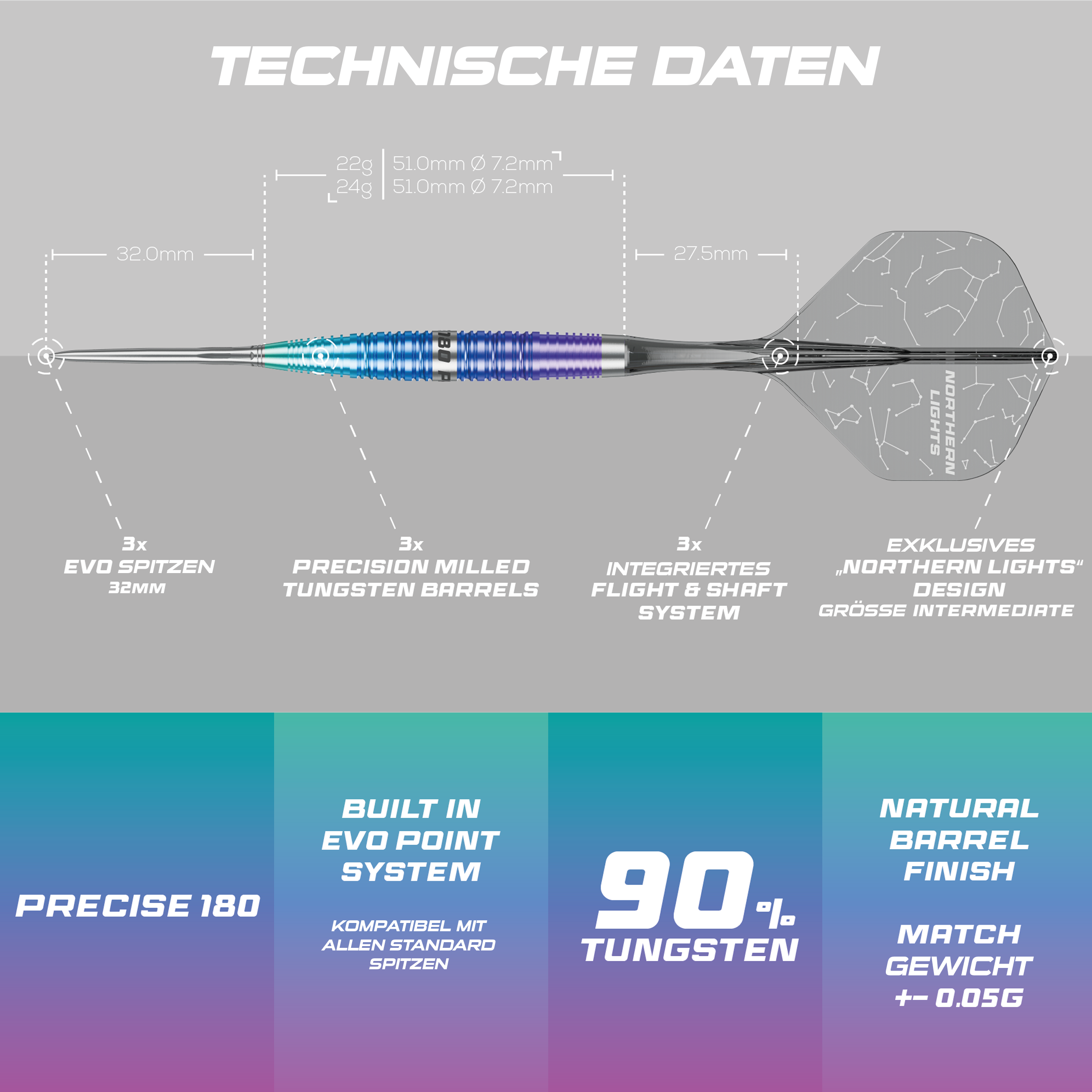 Precise180 - EVO - Northern Lights - Steeldart