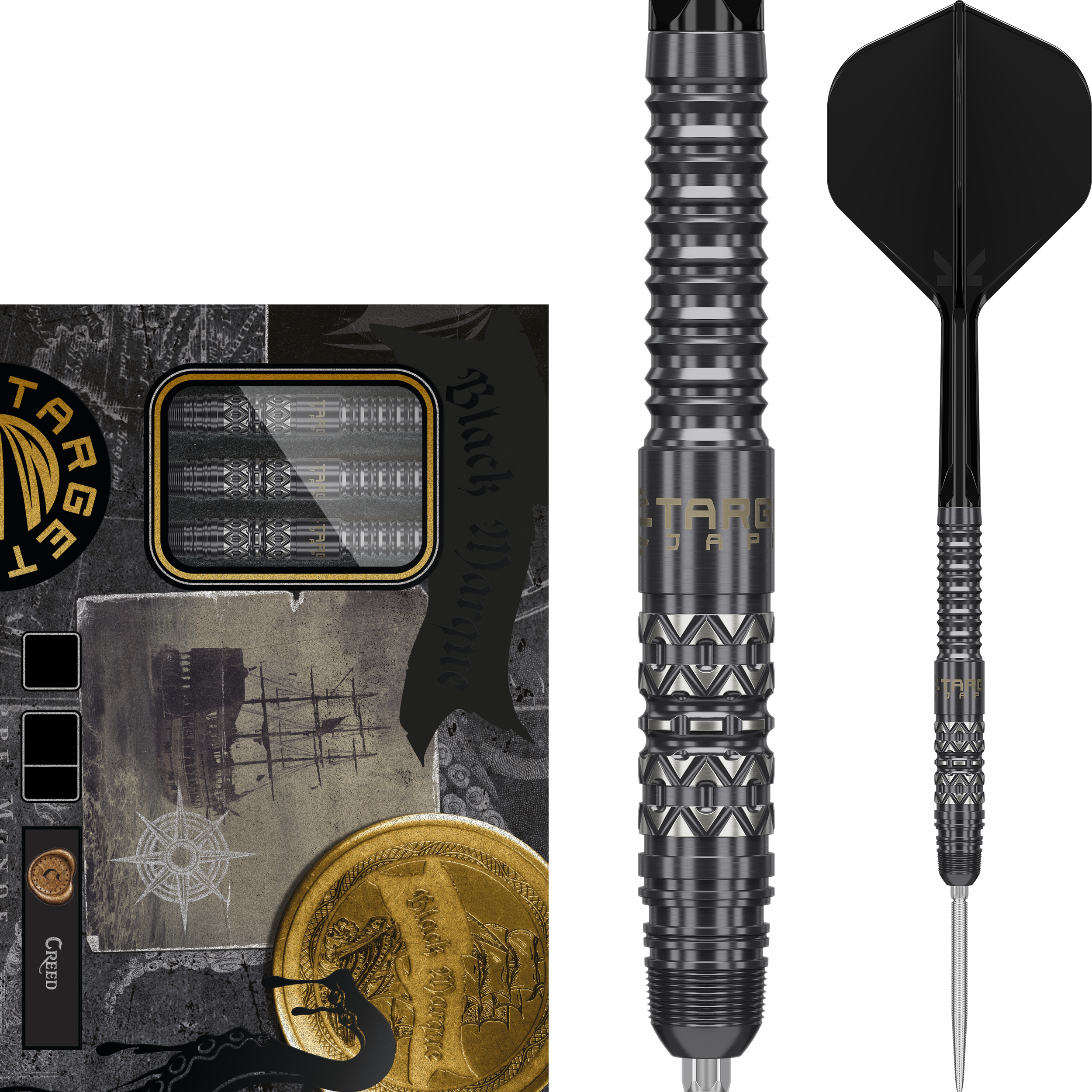 Target Japan - Swiss Point - Black Marque Creed - Steeldart Target Japan - Swiss Point - Black Marque Creed - Steeldart