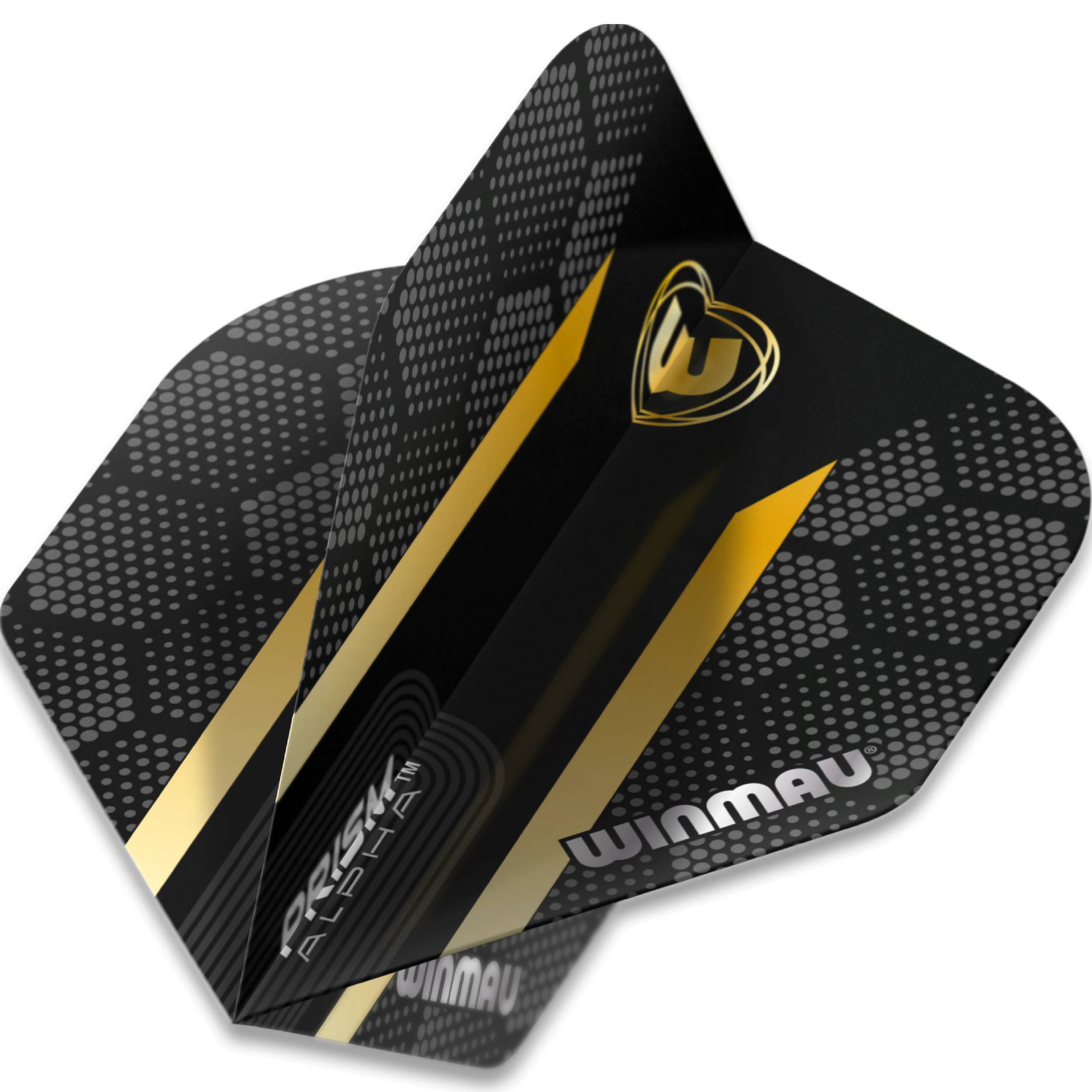 Winmau-Prism-Alpha-Hexagon-Flight-Standard-Schwarz-Gold-Dynamisch Winmau - Prism Alpha Hexagon Flight - Standard