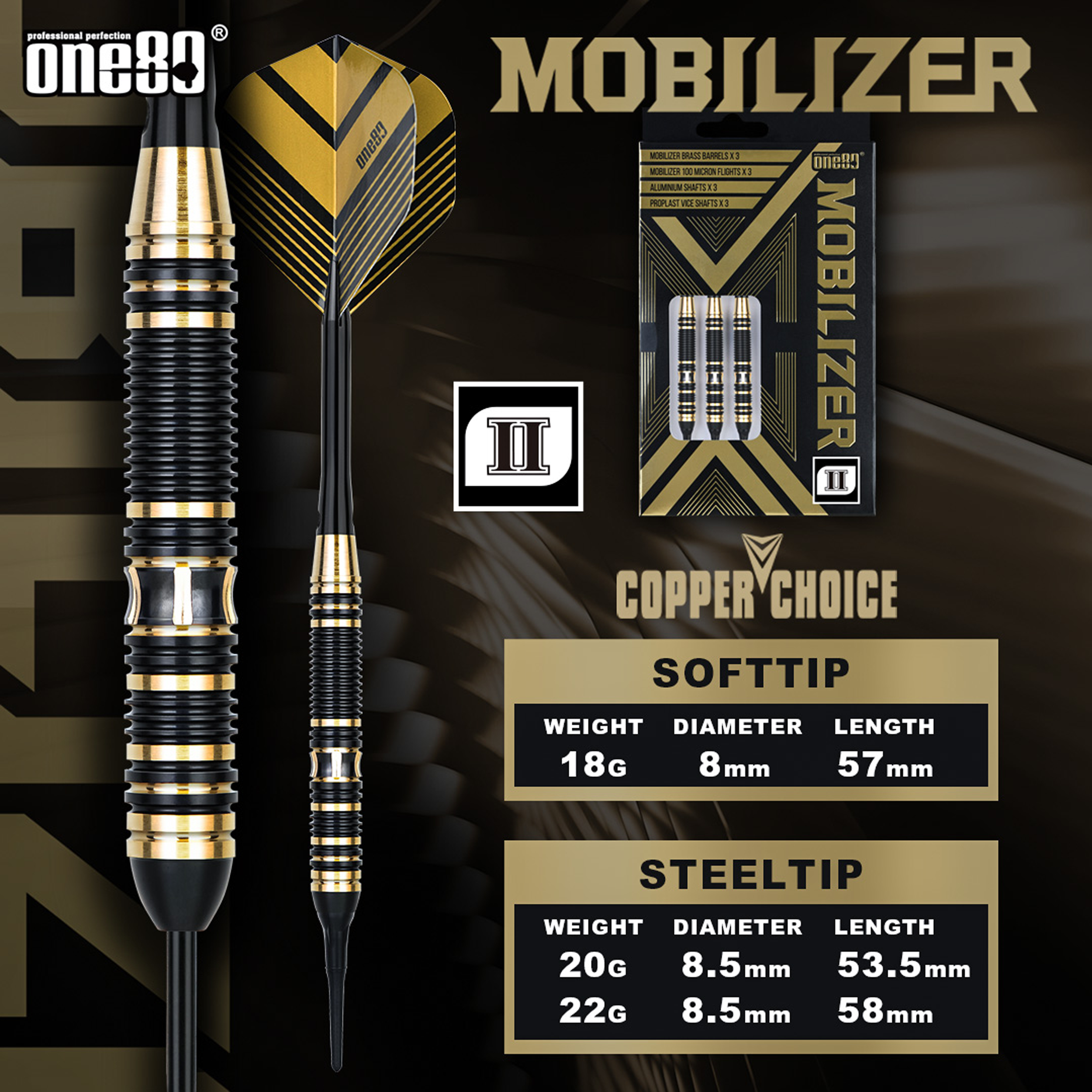One80 - Mobilizer 02 Brass - Softdart One80 - Mobilizer 02 Brass - Softdart