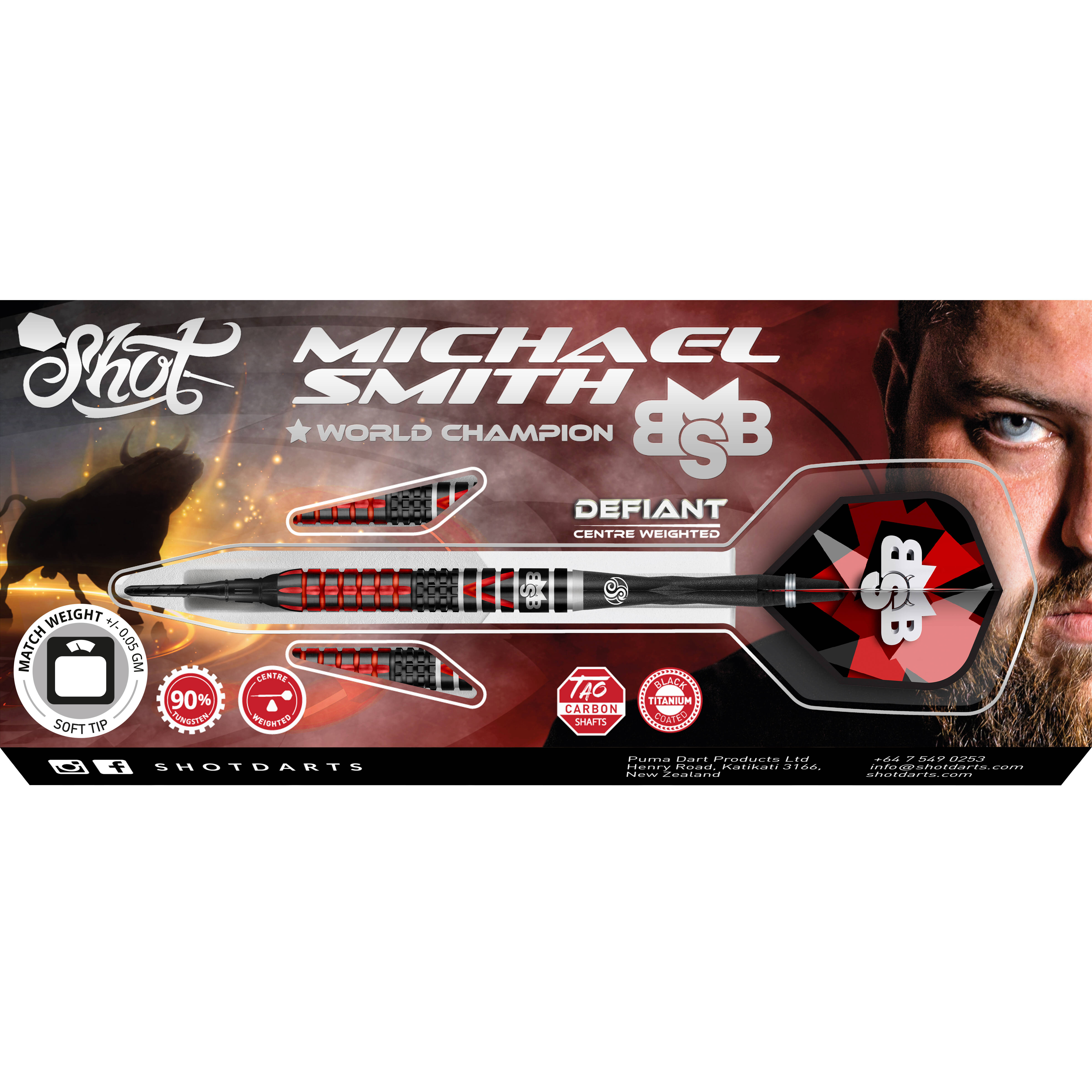 Shot-Michael-Smith-Defiant-Softdart-Verpackung Shot - Michael Smith Defiant - Softdart