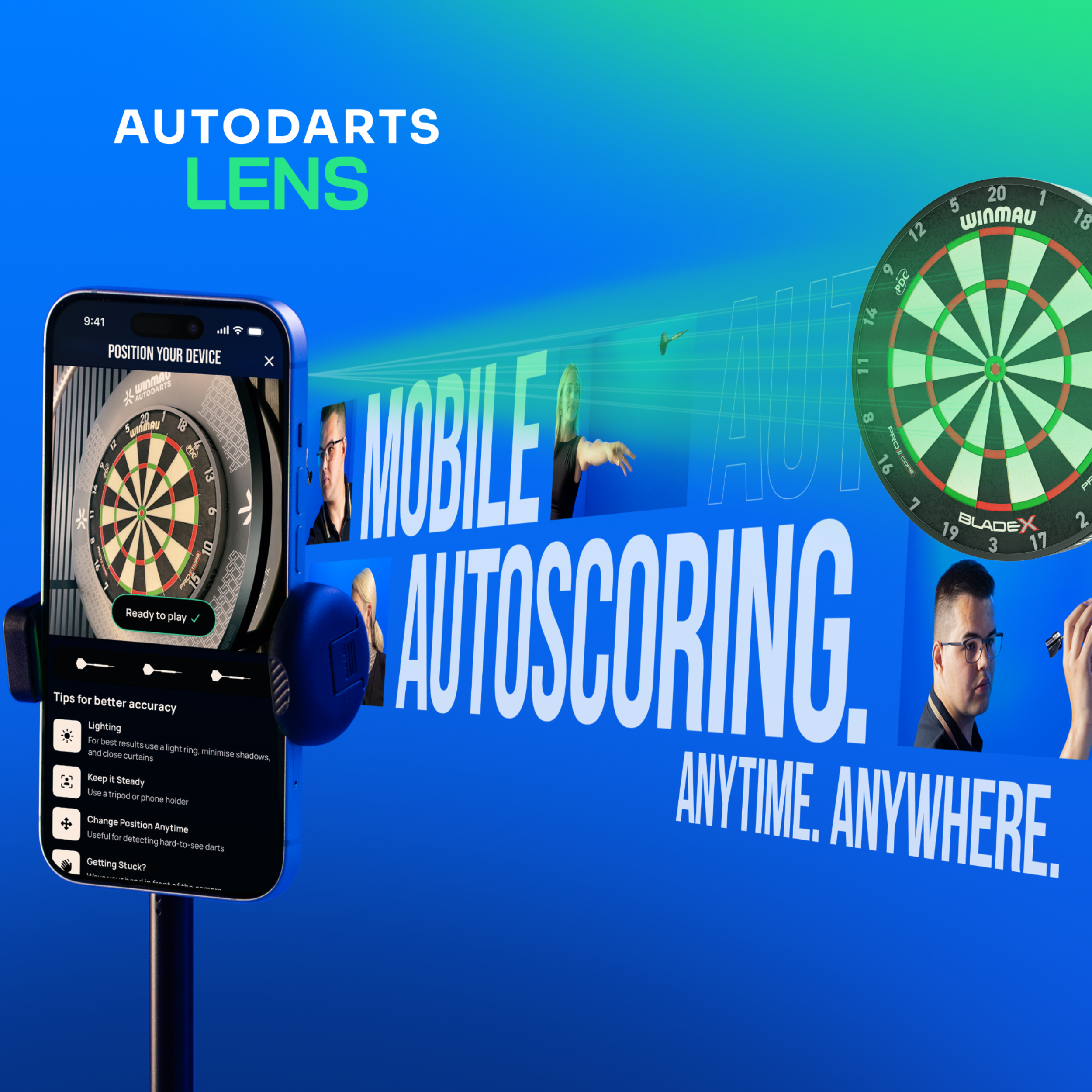Winmau - Autodarts Lense Stativ & 12 Monate Membership Bundle