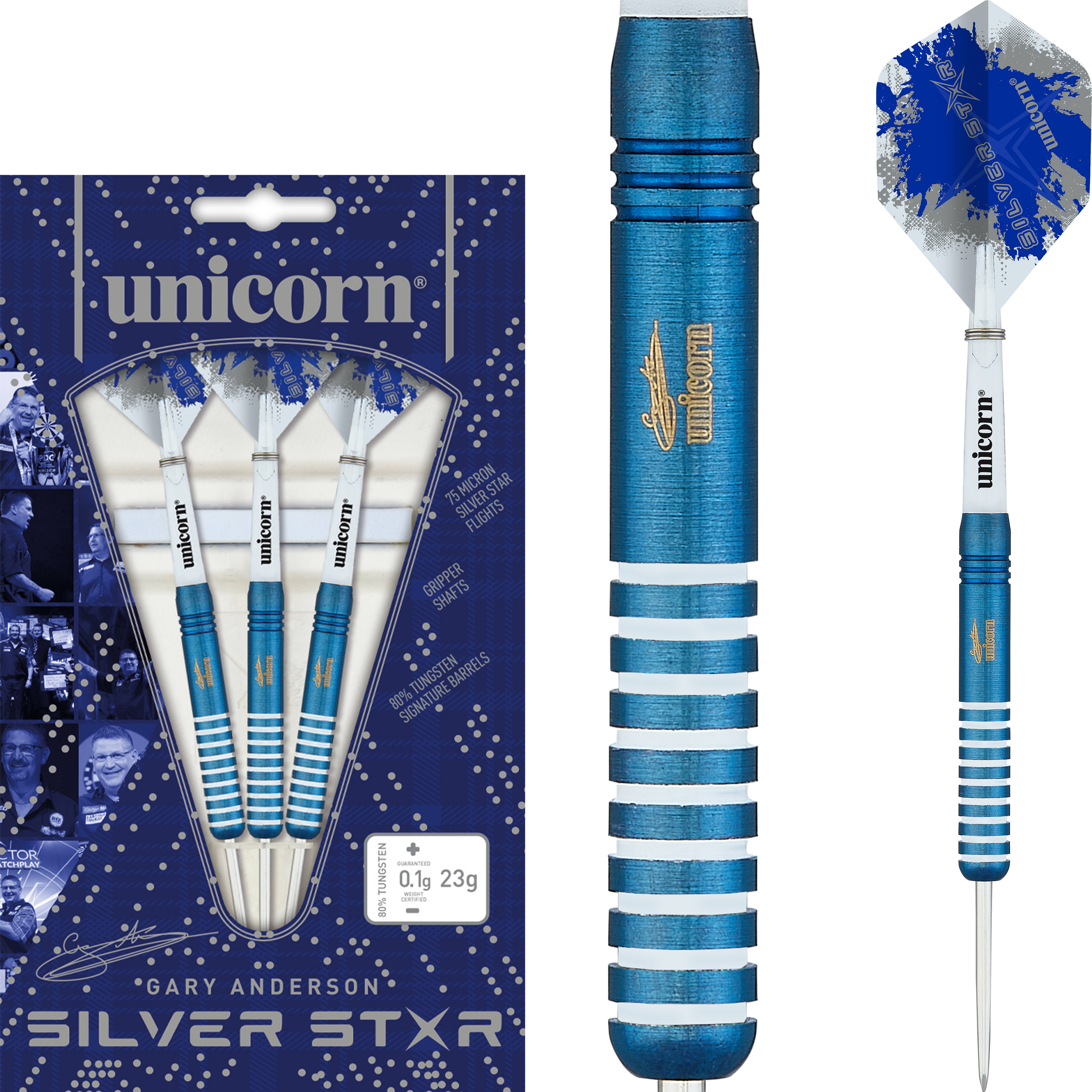 Unicorn-Gary-Anderson-Silverstar-Steeldart-Collage Unicorn - Gary Anderson Blue Silverstar - Steeldart