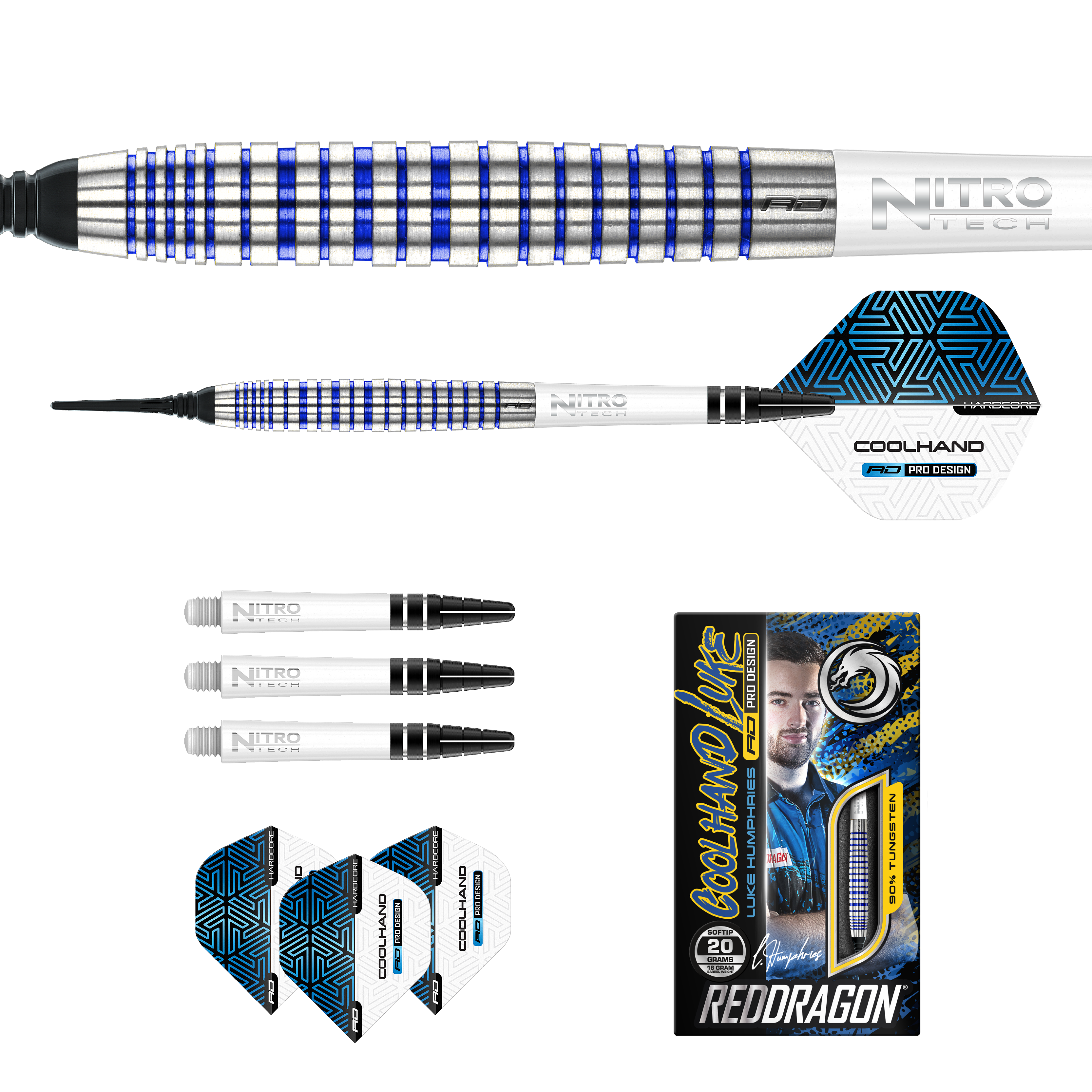 Red Dragon - Luke Humphries TX3 Cool Blue SE - Softdart Red Dragon - Luke Humphries TX3 Cool Blue SE - Softdart