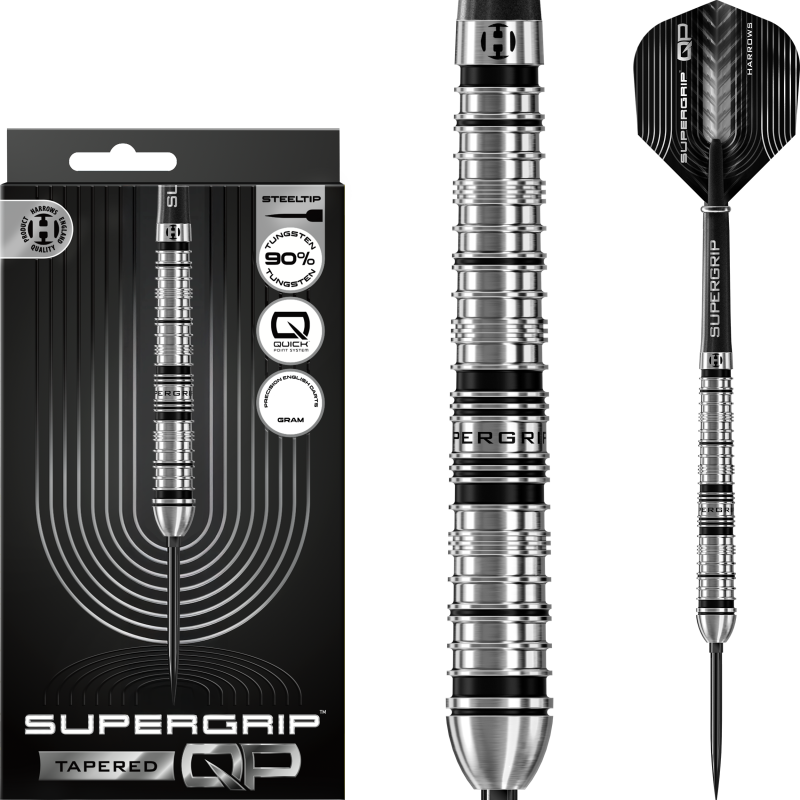 Fléchettes Harrows Supergrip Black 90% – Pointe Acier 30g – Qualité Pro Pour Joueurs Exigeants